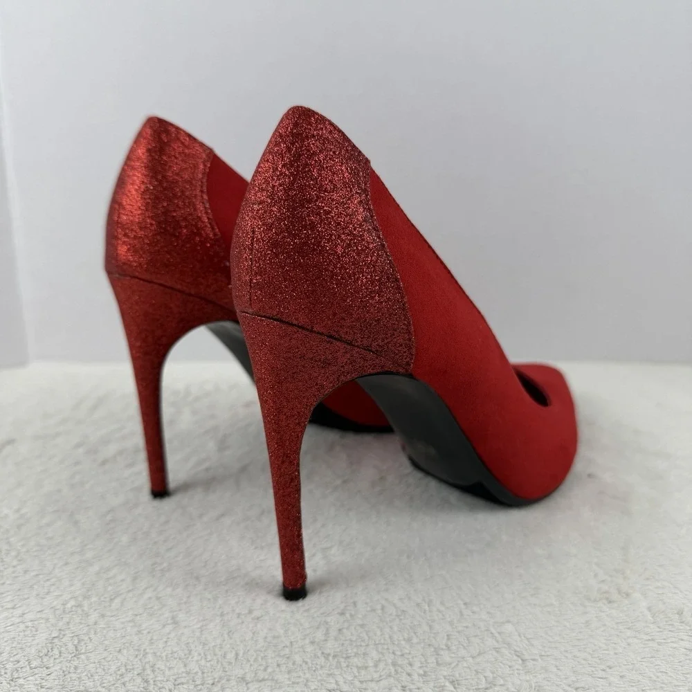 Marc Fisher Red Suede‎ Pumps Glitter Stiletto Heels Size 8.5M